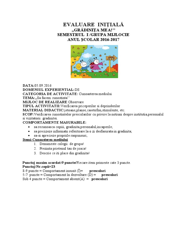 Evaluare Initiala Grupa Mijlocie | PDF