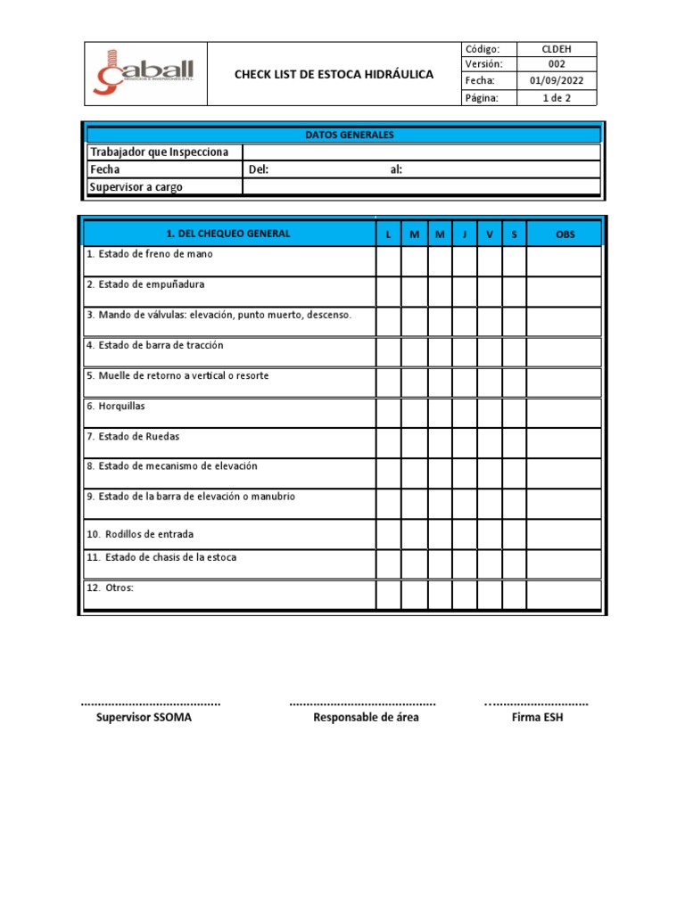 Check List de Estoca Hidráulica | PDF