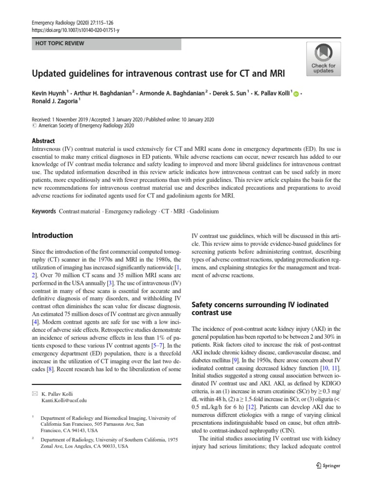 Update Guideline For Intravenous Contrast Used of CT and MRI | PDF ...