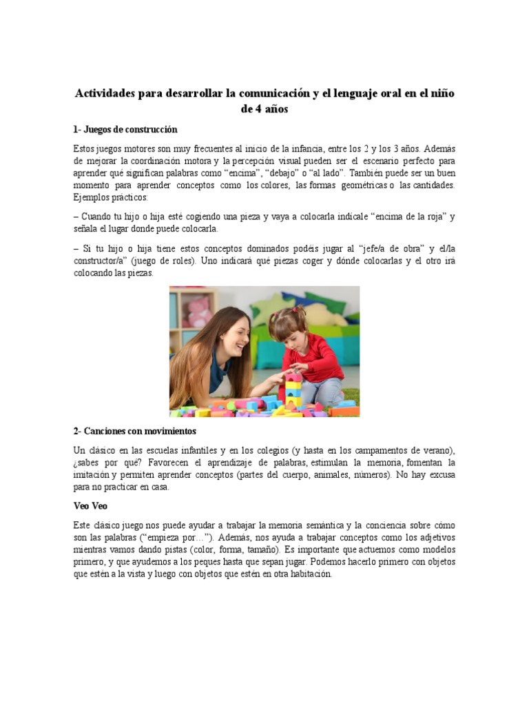 Actividades para Desarrollar La Comunicación y El Lenguaje Oral en El ...
