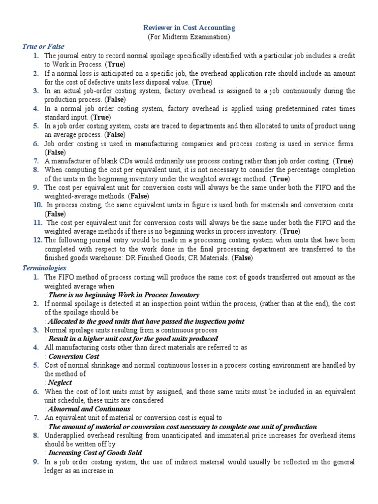 Cost Accounting Midterm Review Guide | PDF | Inventory | Cost Of Goods Sold