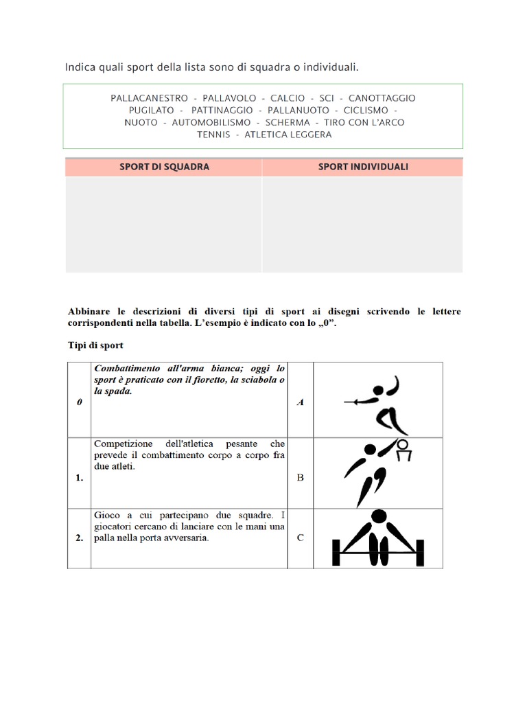 Sport Di Squadra e Individuali | PDF