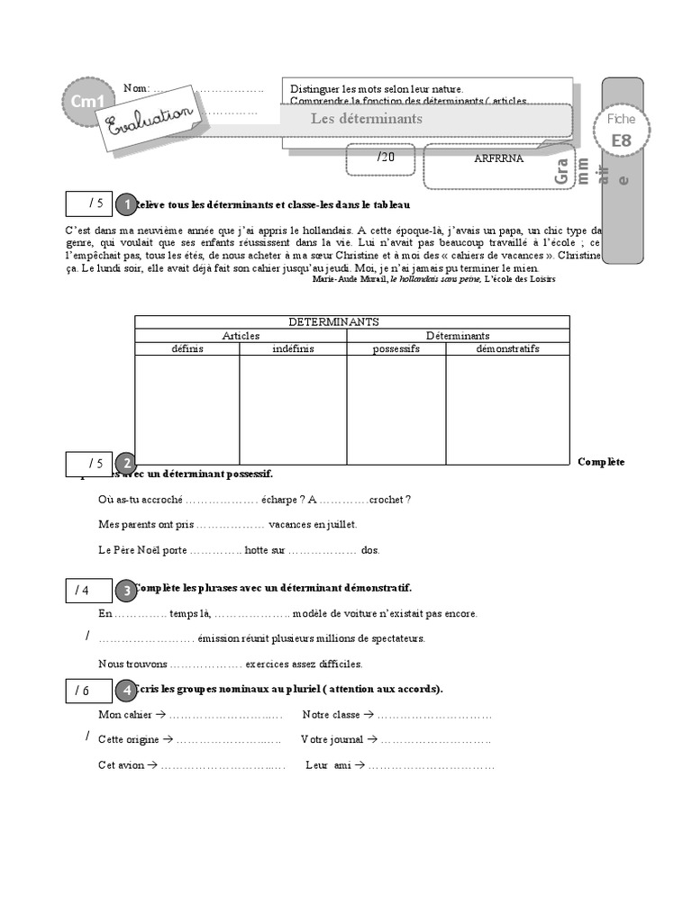 cm1 Evaluation Determinants | PDF | Typologie linguistique ...