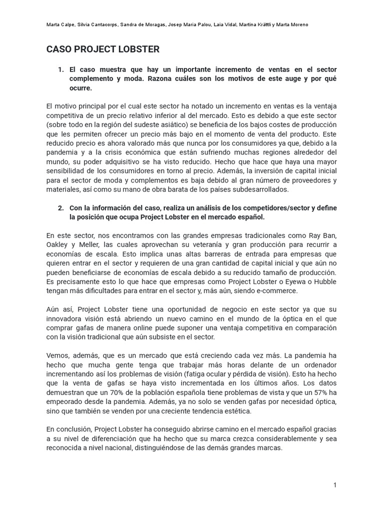 Éxito de Project Lobster en Óptica | PDF | Mercado (economía) | Marca