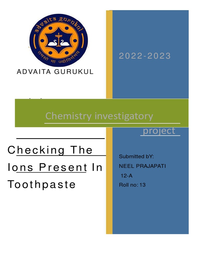 Ions Analysis in Toothpaste Project | PDF | Fluoride | Sets Of Chemical ...
