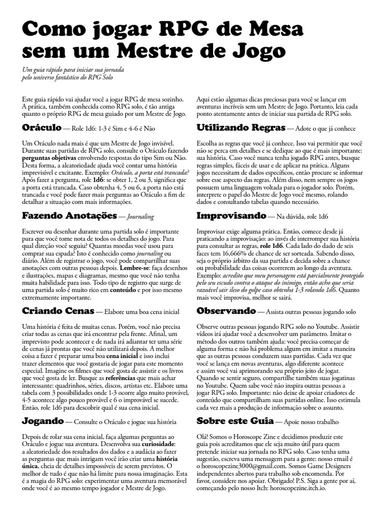 Horoscope Zine Como Jogar RPG Solo, PDF, Jogos de RPG