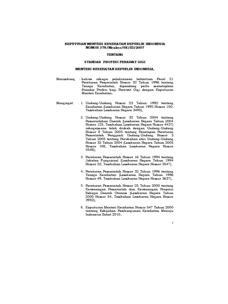 Standar Profesi Perawat Gigi | PDF