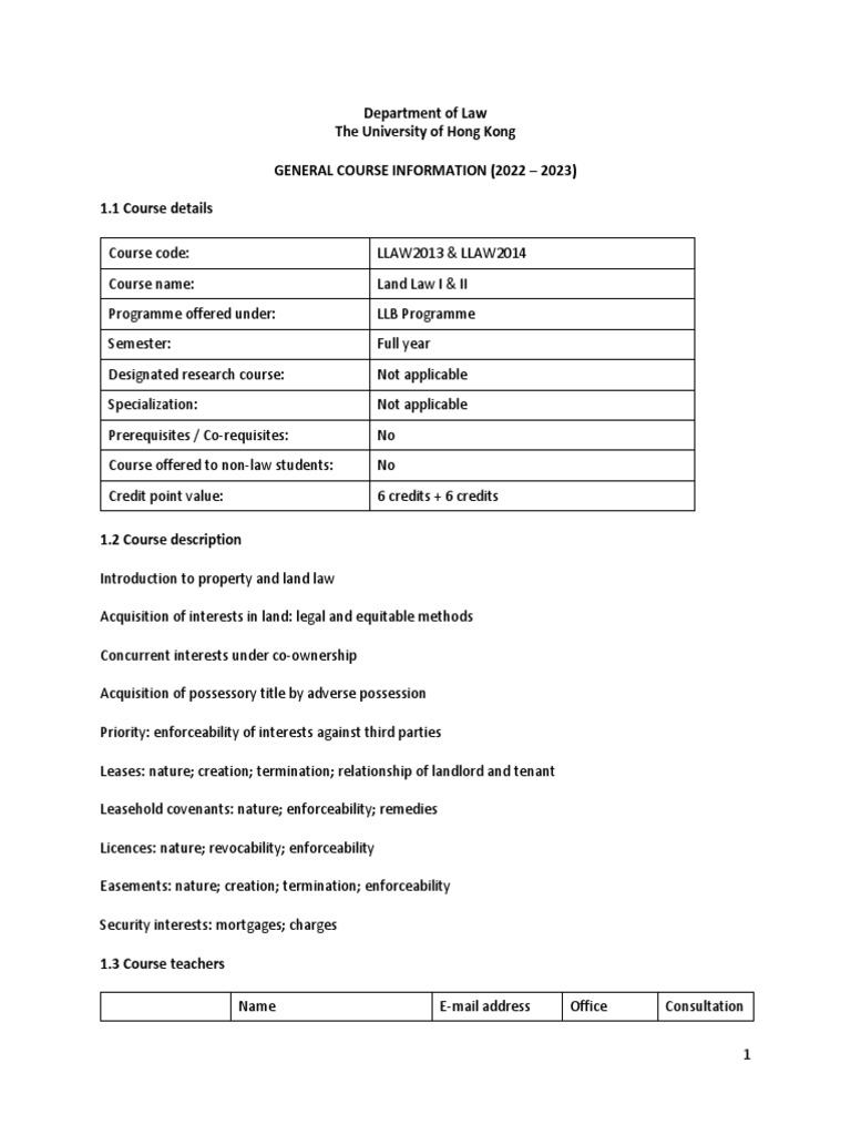 Land Law I & II Course Overview | PDF | Test (Assessment) | Leasehold ...