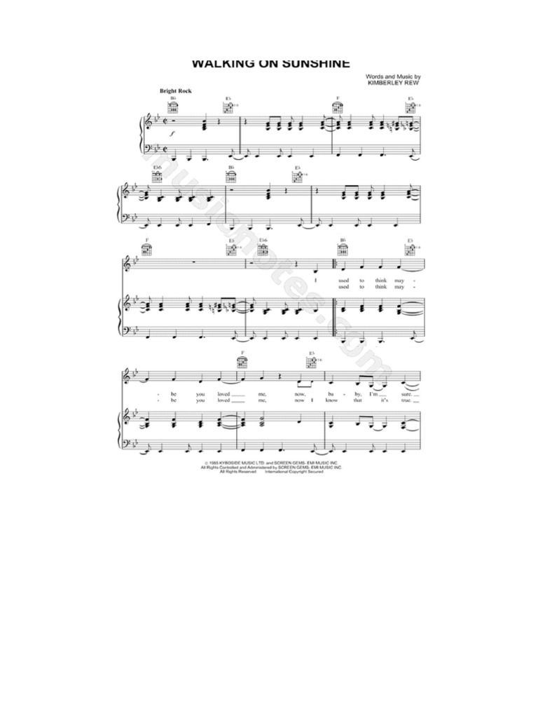 Walking on Sunshine: Chords &amp; Lyrics | PDF | Poetry