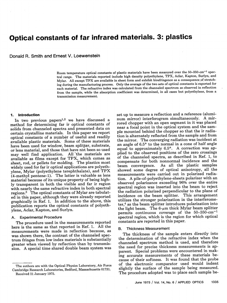 Applied Optics Volume 14 Issue 6 1975 PDF Optics Polymers