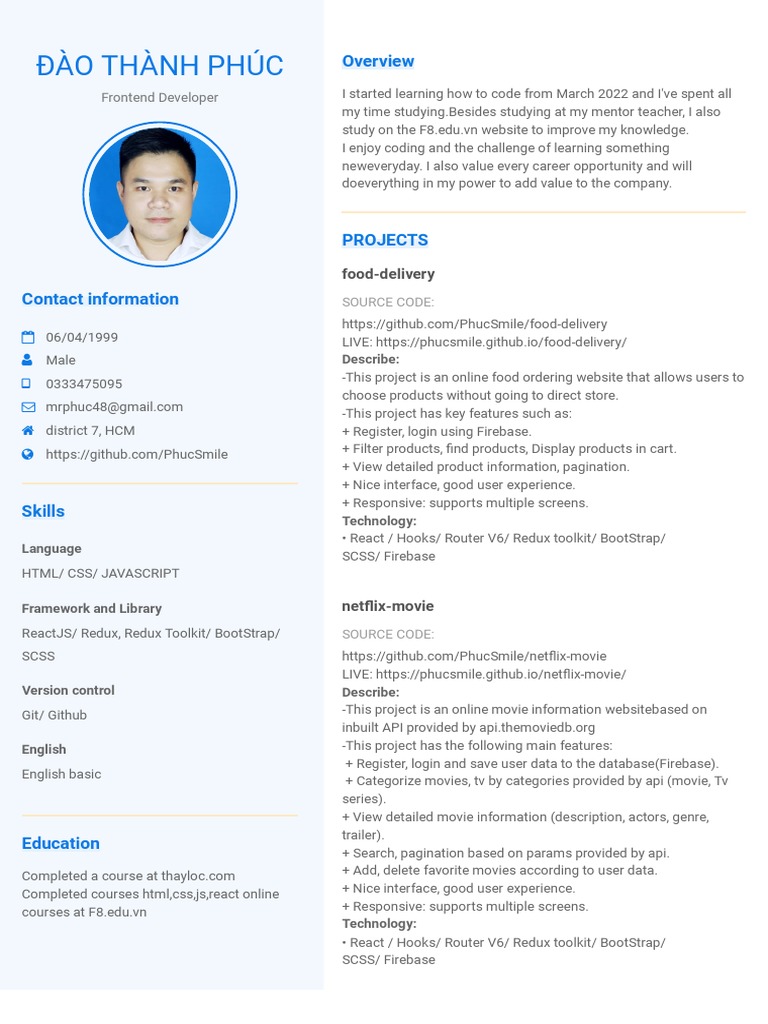 Frontend Developer Intern CV | PDF | Bootstrap (Front End Framework ...