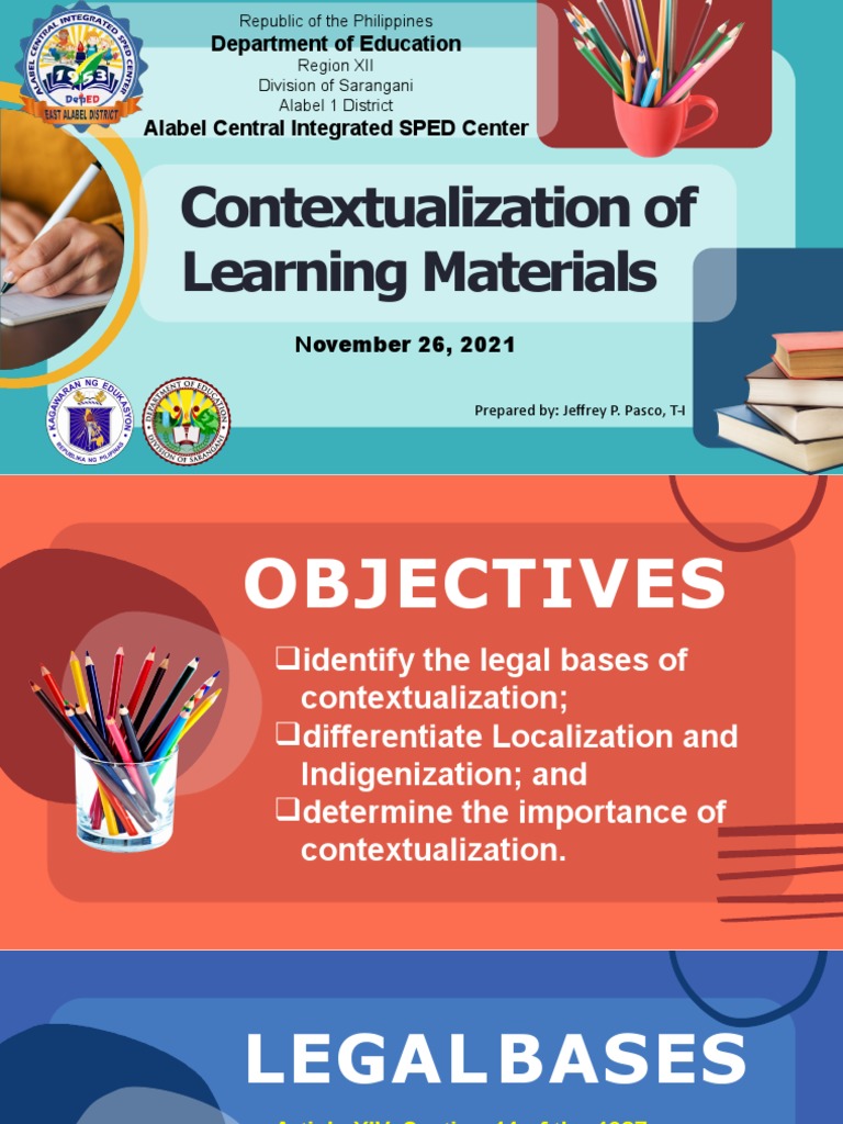 ContextualizationOflearningmaterials English and Short Version PDF Learning Curriculum