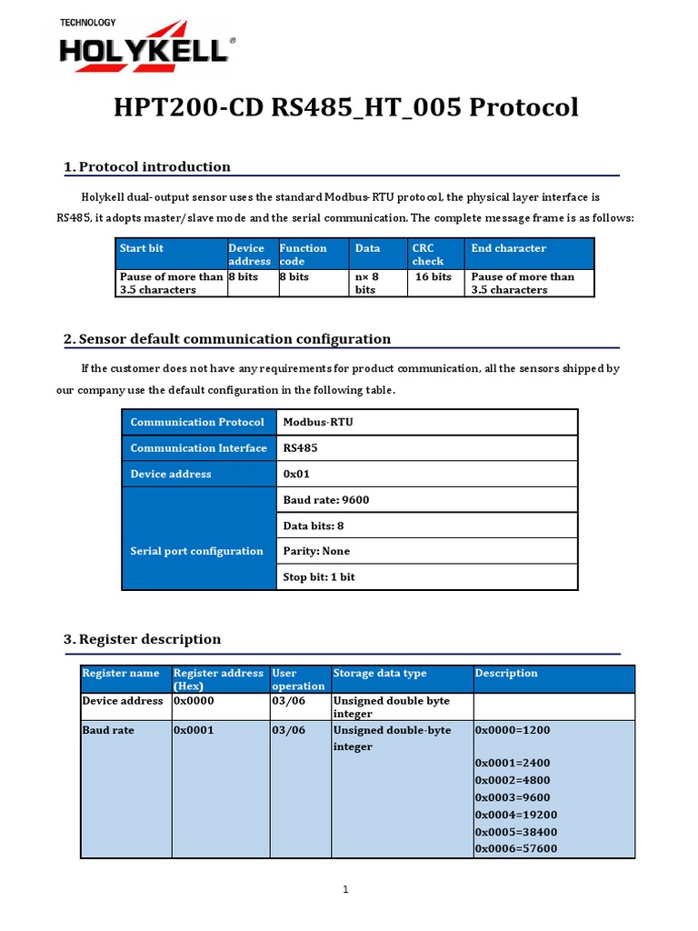 HPT200 RS485 Modbus Protocol Guide | PDF | Bit | Computer Engineering