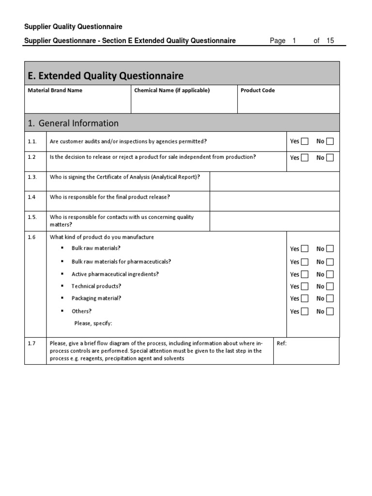 Supplier Quality Audit Questionnaire | PDF | Calibration | Packaging ...