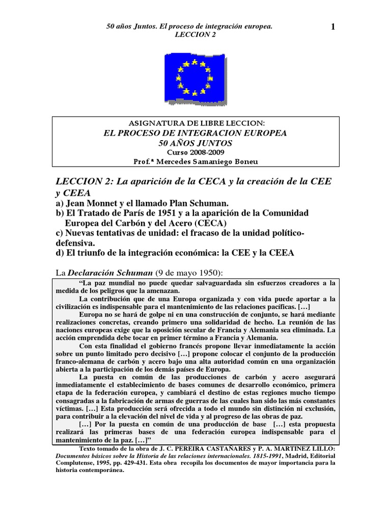 CECA y CEE: Orígenes de la Integración Europea | PDF | Comunidad ...