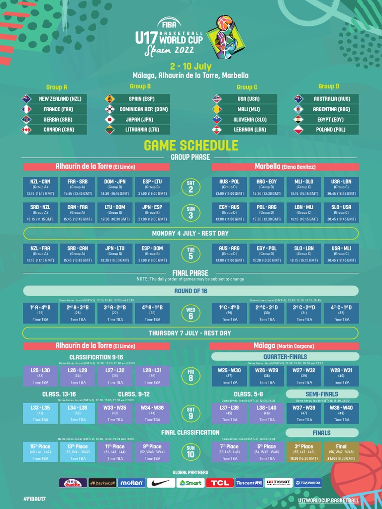 FIBA U17 World Cup 2022 Game Schedule 20220619 PDF