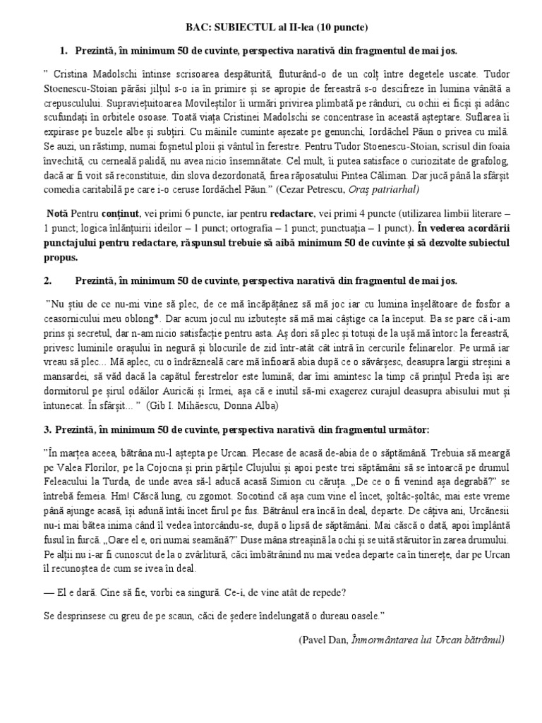 Exerciții Bac Sub. II | PDF