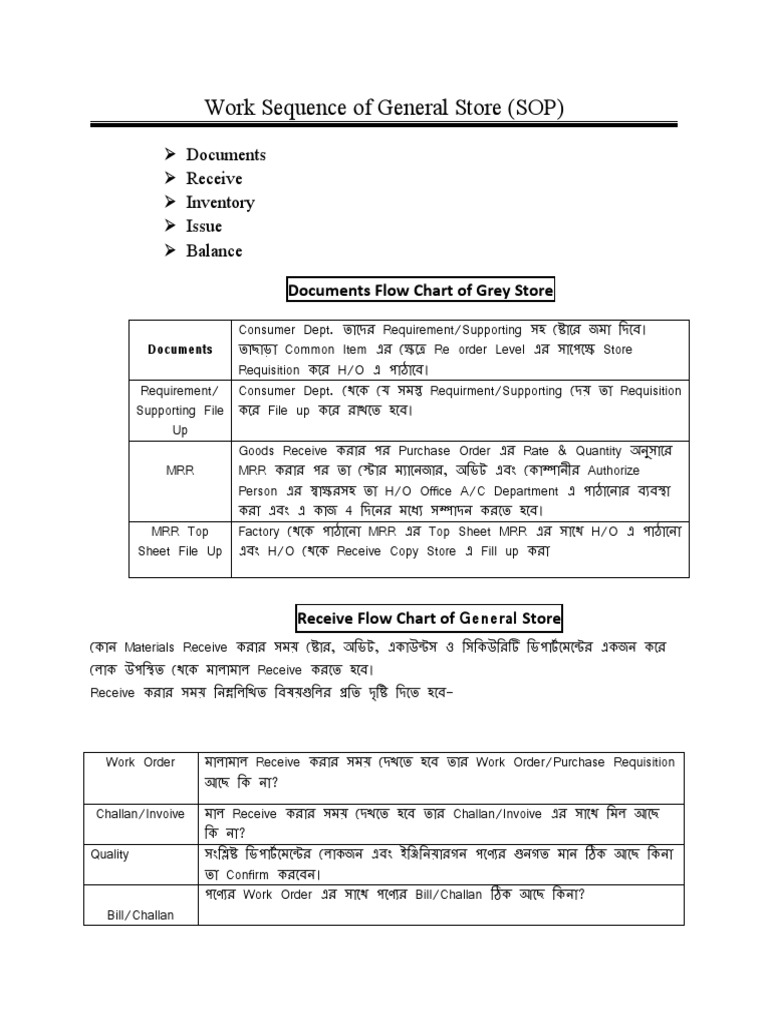 Work Sequence of General Store PDF