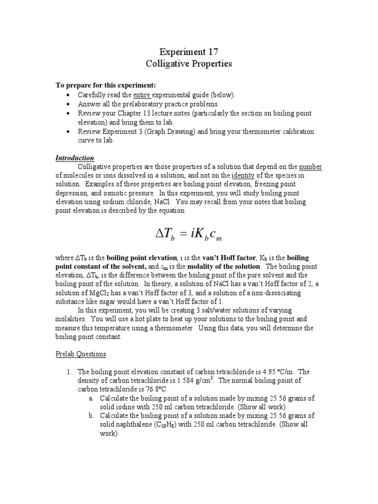 Determining the Boiling Point Constant of Water Through Measurement of