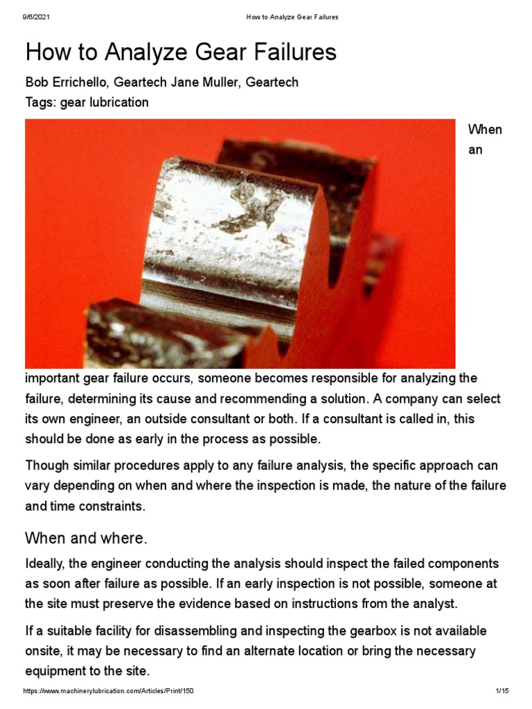 How To Analyze Gear Failures Machinery Lubrication PDF Fracture
