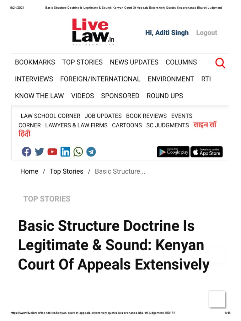 Basic Structure Doctrine Is Legitimate & Sound Kenyan Court of