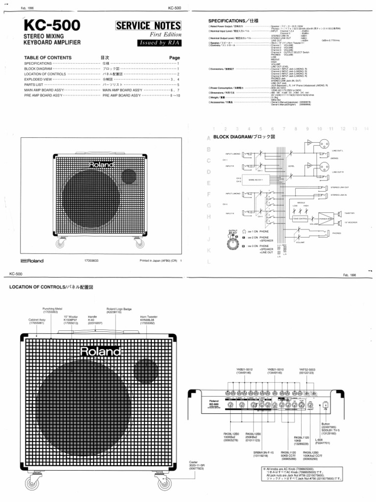 Roland KC500 Keyboard Amp Service Manual PDF