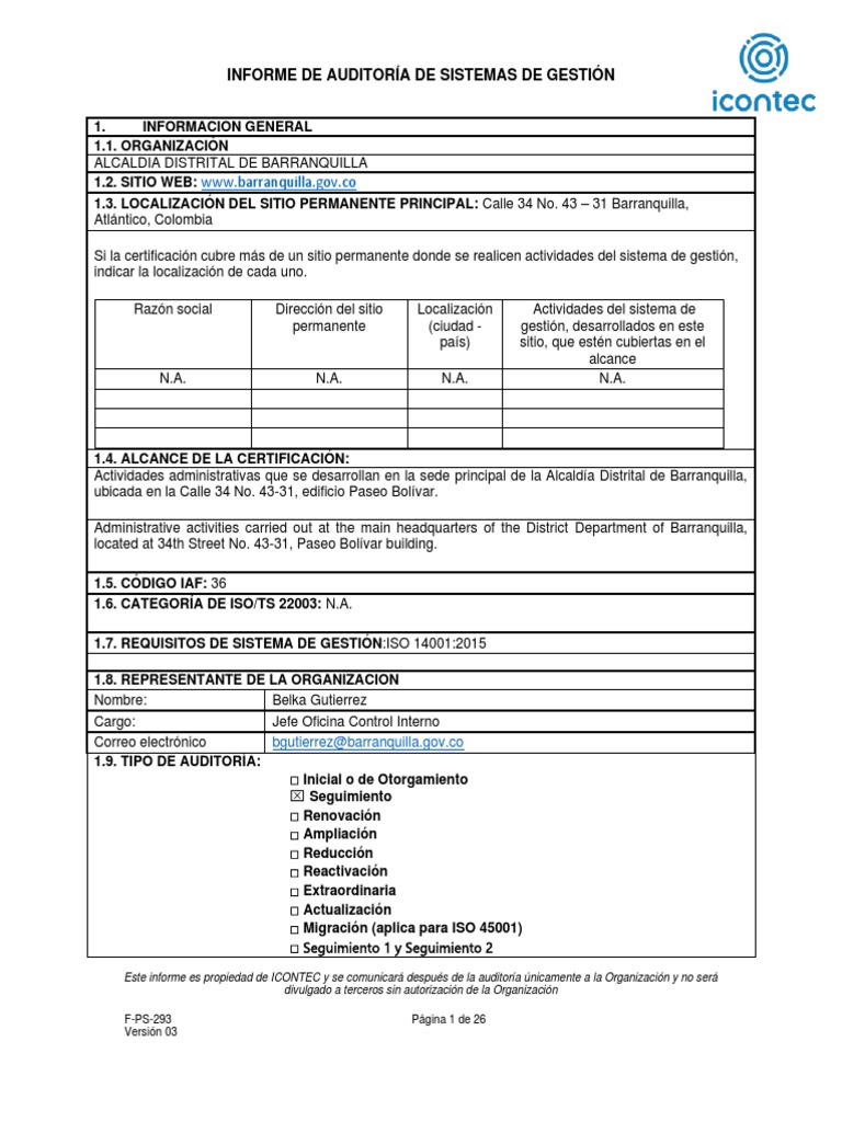 Informe de Auditoria Iso 14001 2015 | PDF | Auditoría | Contralor