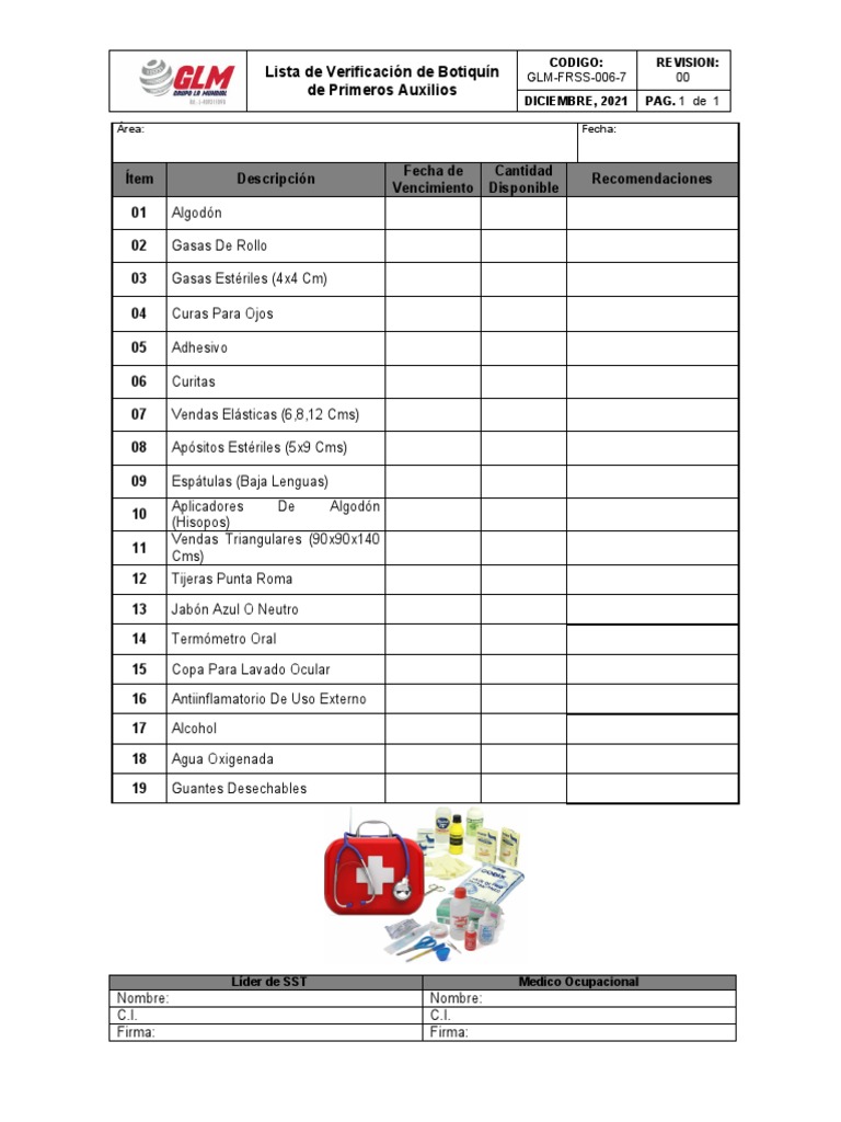 GLM-FRSS-006-7 Botiquin de Primeros Auxilios Rev 00 | PDF