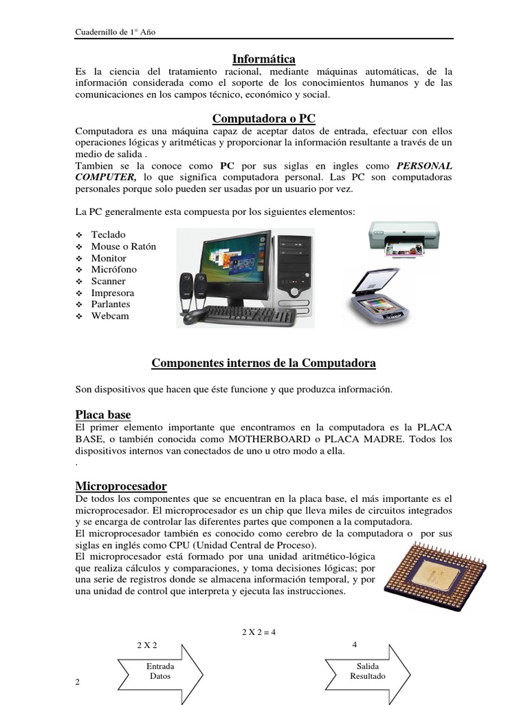 Cuadernillo de Informática para 1° Año | PDF | Hardware de la ...
