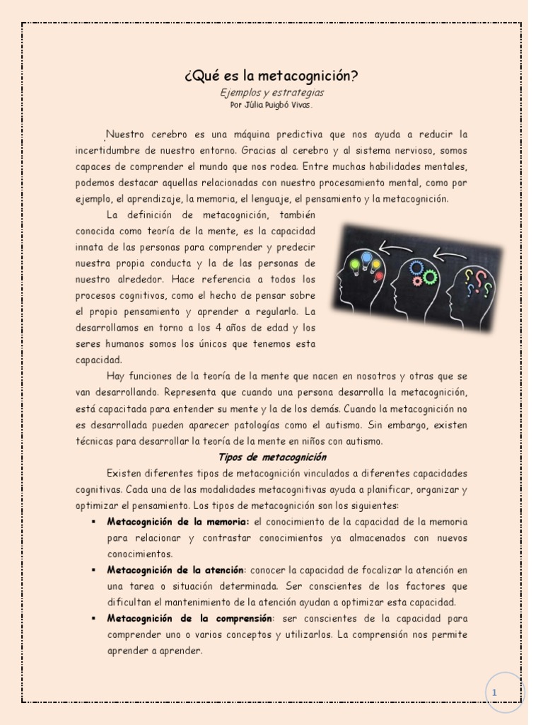 Metacognición: Definición y Ejemplos | PDF | Teoria de la mente ...