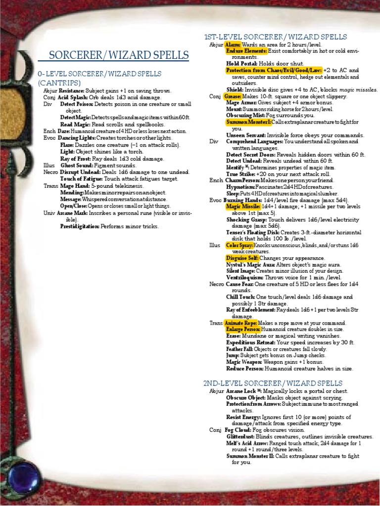 Wizard&amp;Sorcerer Spells | PDF | Magician (Fantasy)