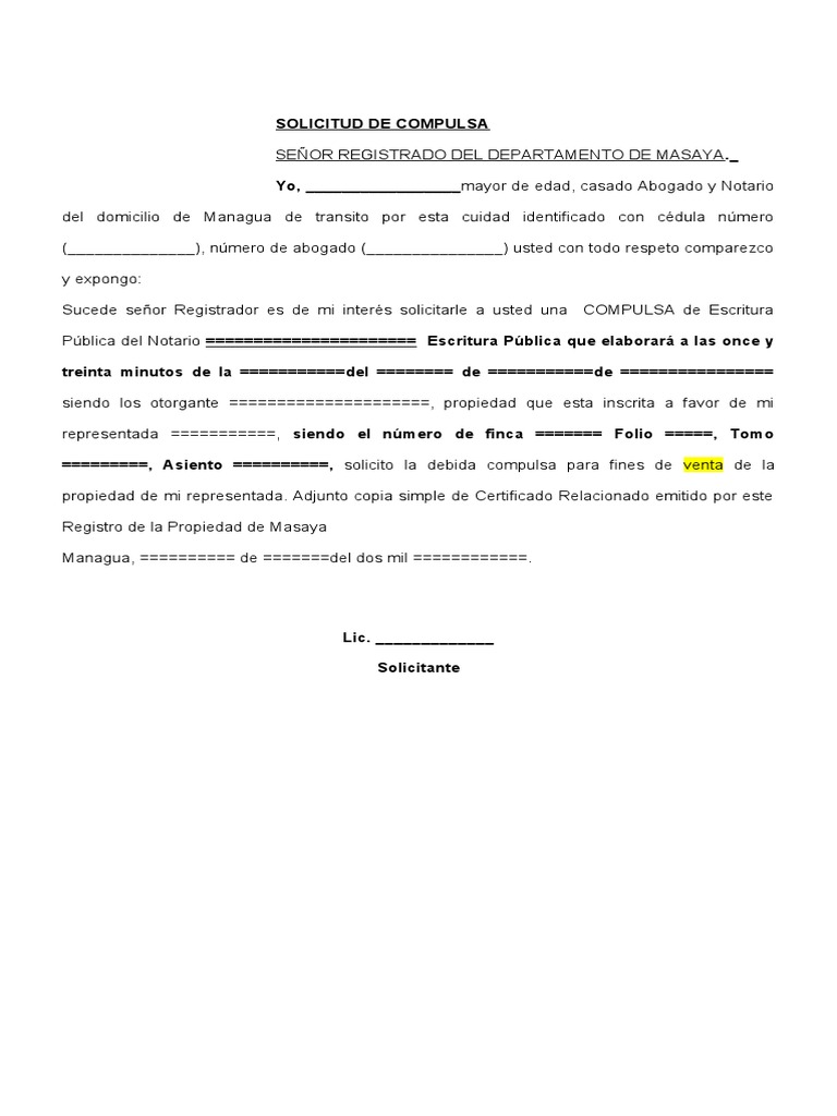 Solicitud de Compulsa Notarial en Nicaragua | PDF | Finanzas y dinero ...