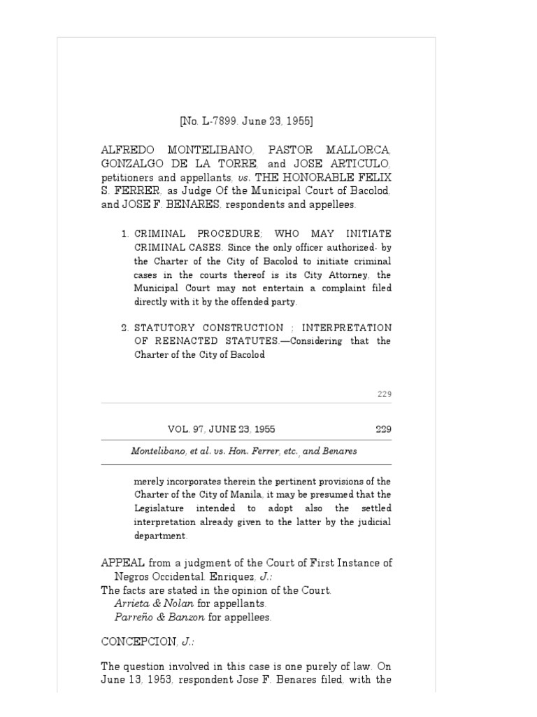 Montelibano vs ferrer 97 phil 228 g r no l 7899 june 23 1955