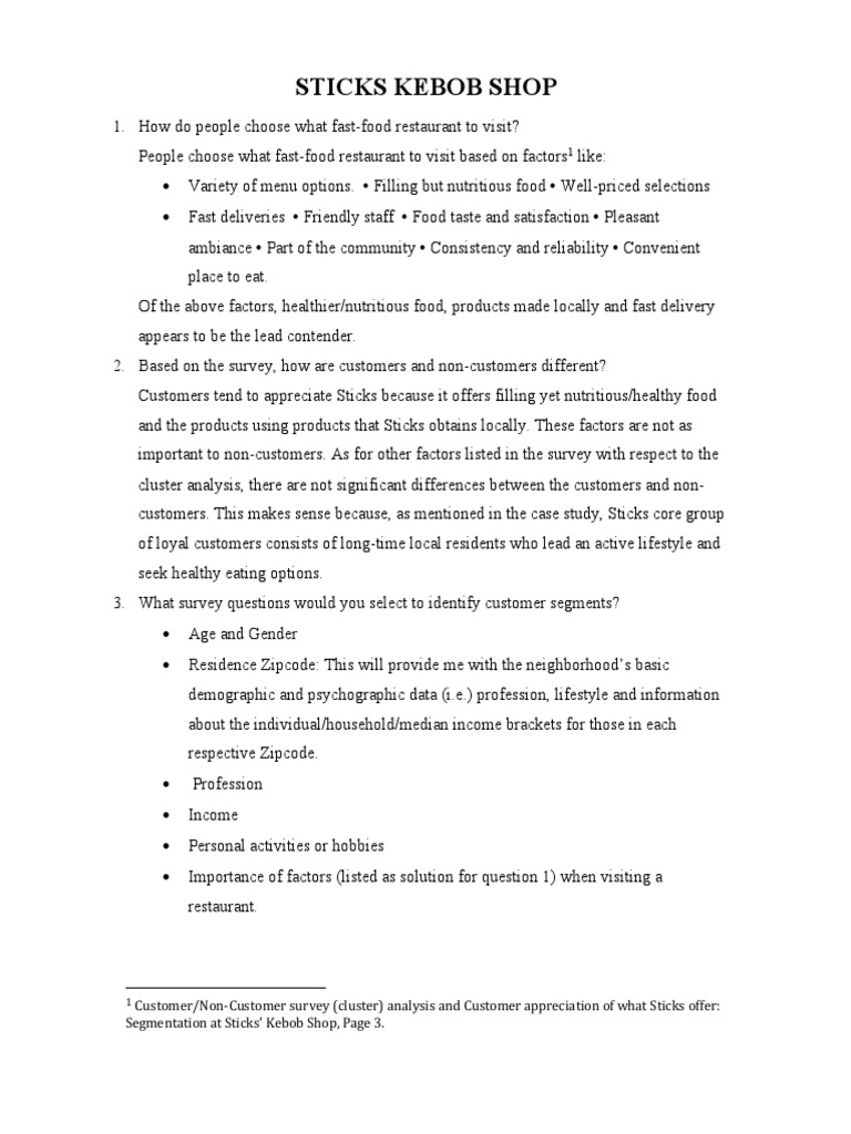 Sticks Kebob Shop customer survey analysis PDF Market Segmentation
