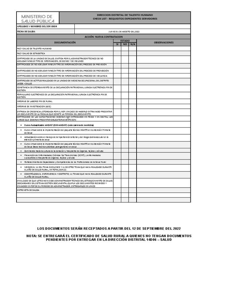 1-Formato Check List | PDF | Medicina | Cuidado de la salud