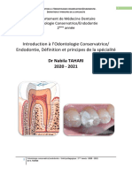 Introduction à l’Odontologie Conservatrice-endodontie-définitions et principes de la spécialité