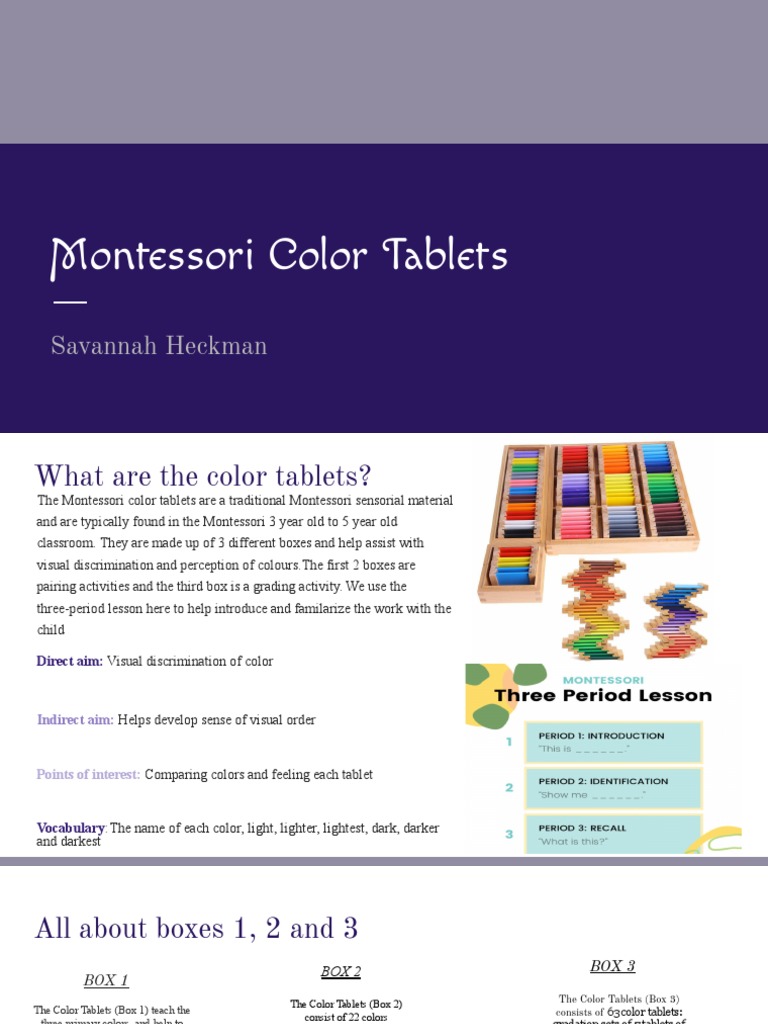 Montessori Color Tablets Overview | PDF | Color | Montessori Education