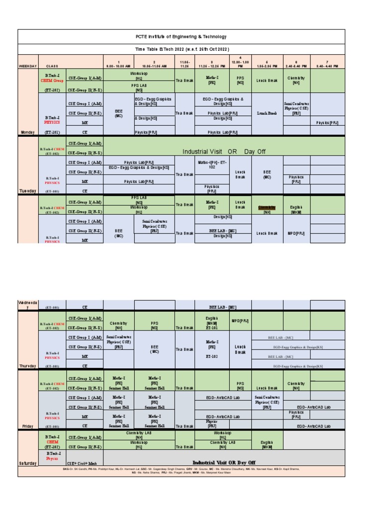 Time Table BTech202226oct PDF