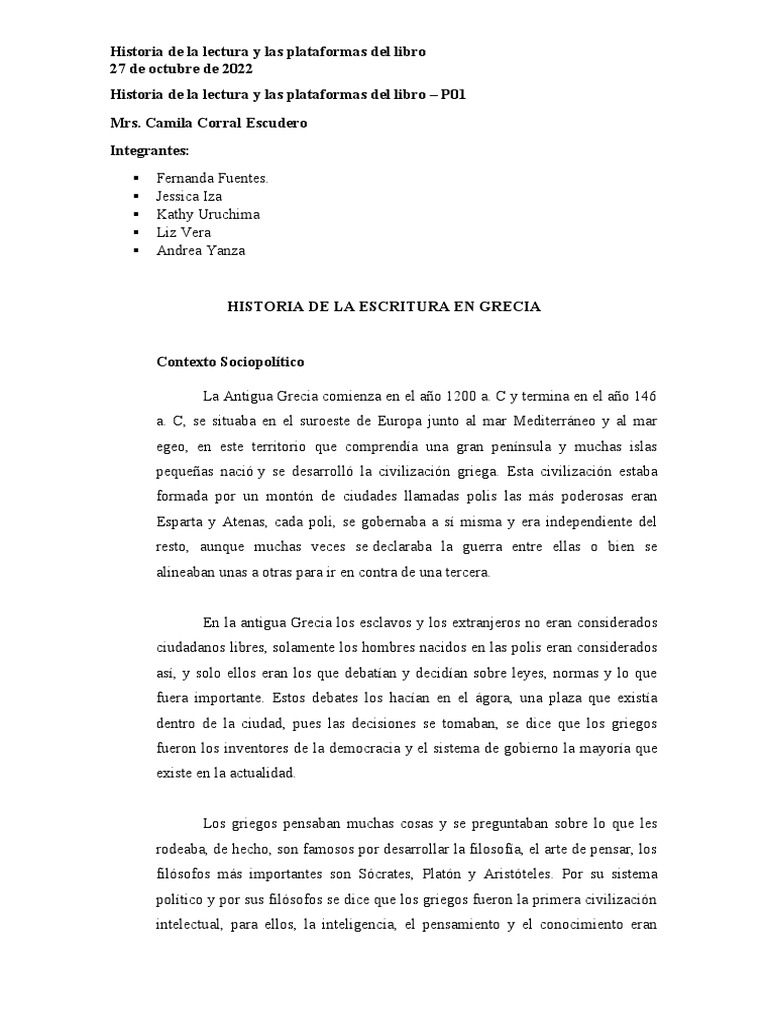 Historia de la escritura en Grecia | PDF