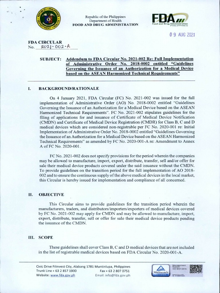 FDA Circular No.2021 002 A | PDF