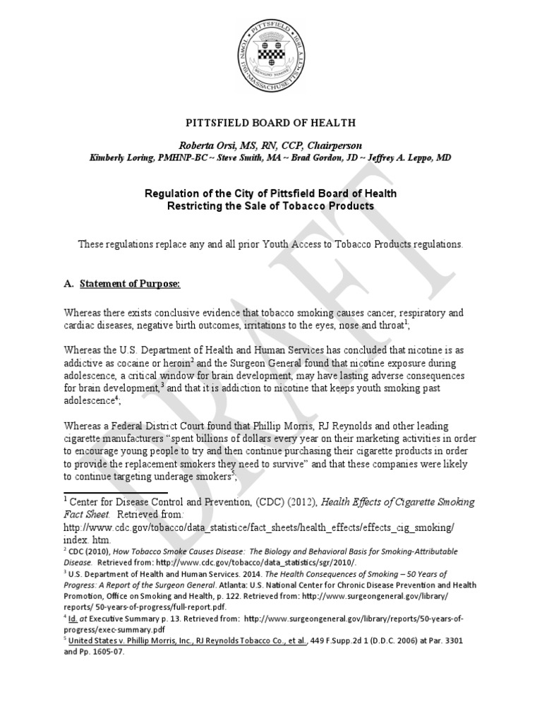 Pittsfield Tobacco Regulations PDF Electronic Cigarette Tobacco