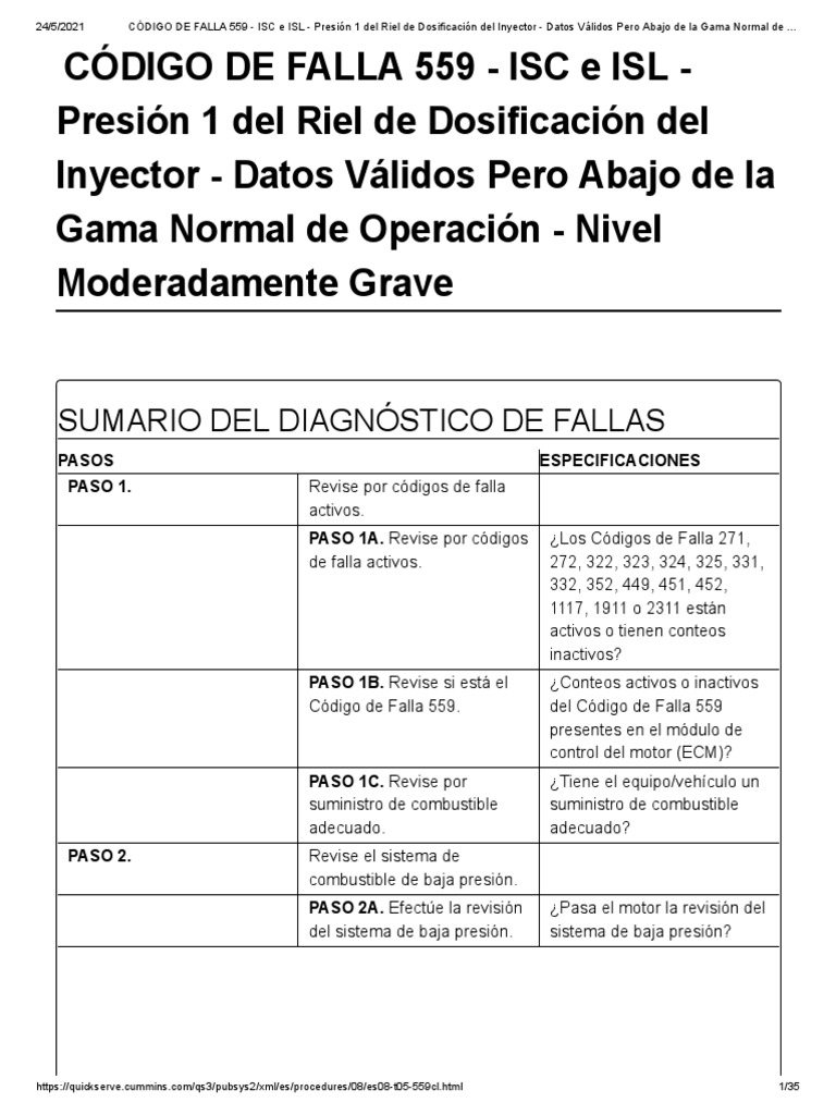 CÓDIGO de FALLA 559 - IsC e ISL - Presión 1 Del Riel de Dosificación ...