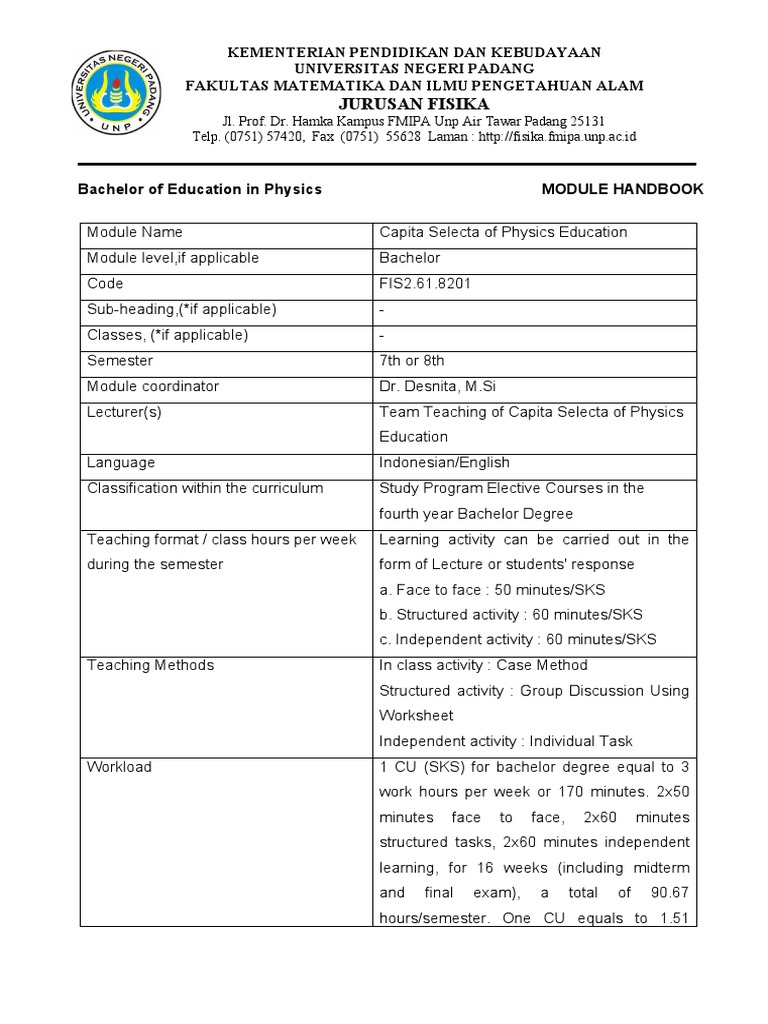 Capita Selecta in Physics Education Module | PDF | Teaching | Education ...