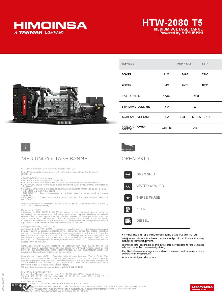 Generator Set Data Sheet HTW 2080 t5 Open Skid English | PDF | Diesel ...