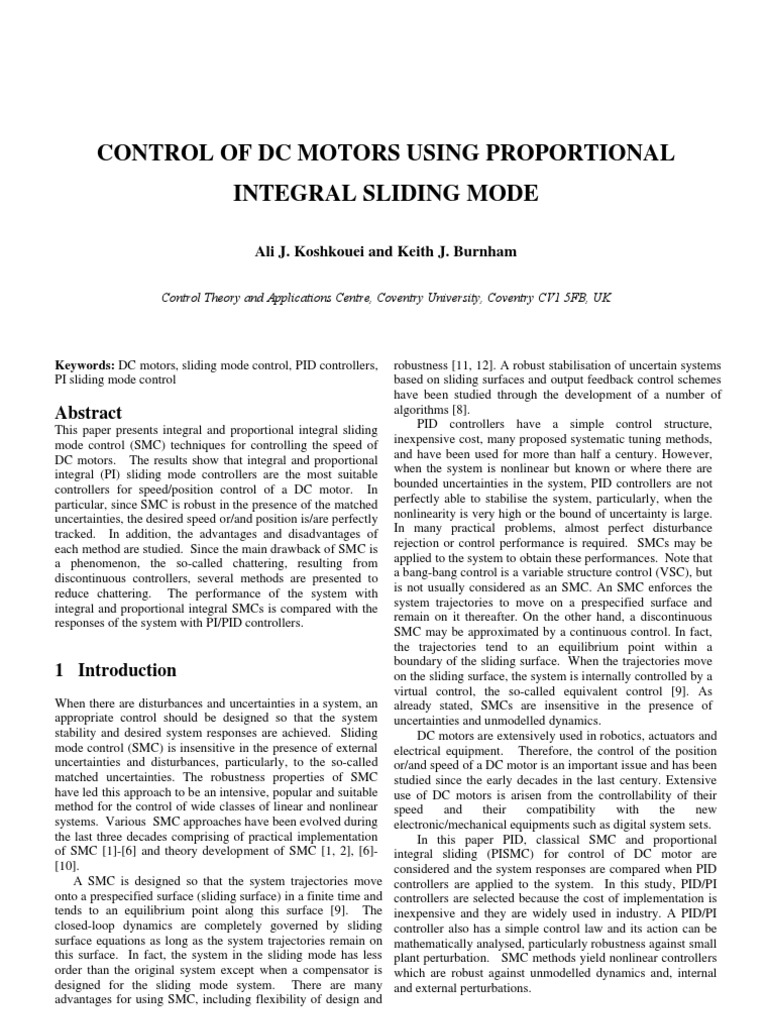 Integral Sliding Mode Control for DC Motors | PDF | Control Theory ...