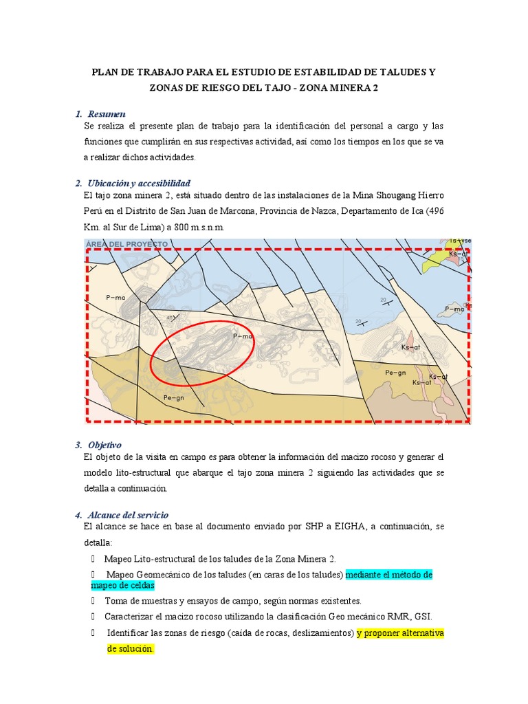 Plan de Trabajo Tajo Zona Minera 2 | PDF