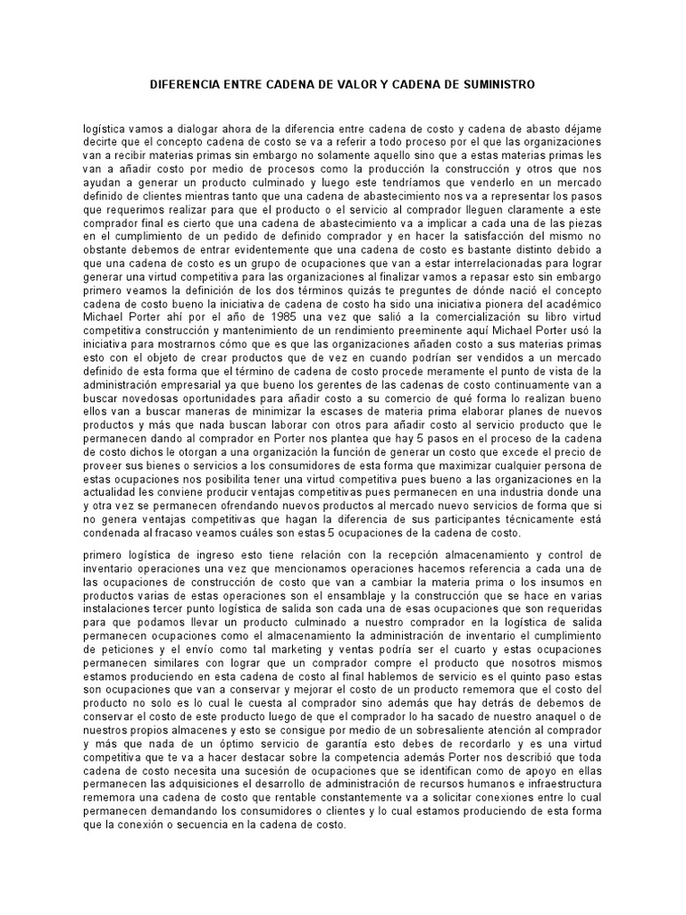 Diferencias entre Cadena de Valor y Suministro | PDF | Logística ...