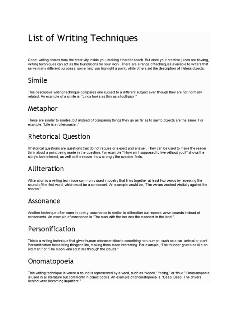 List of Writing Techniques | PDF | Poetry | Anthropomorphism