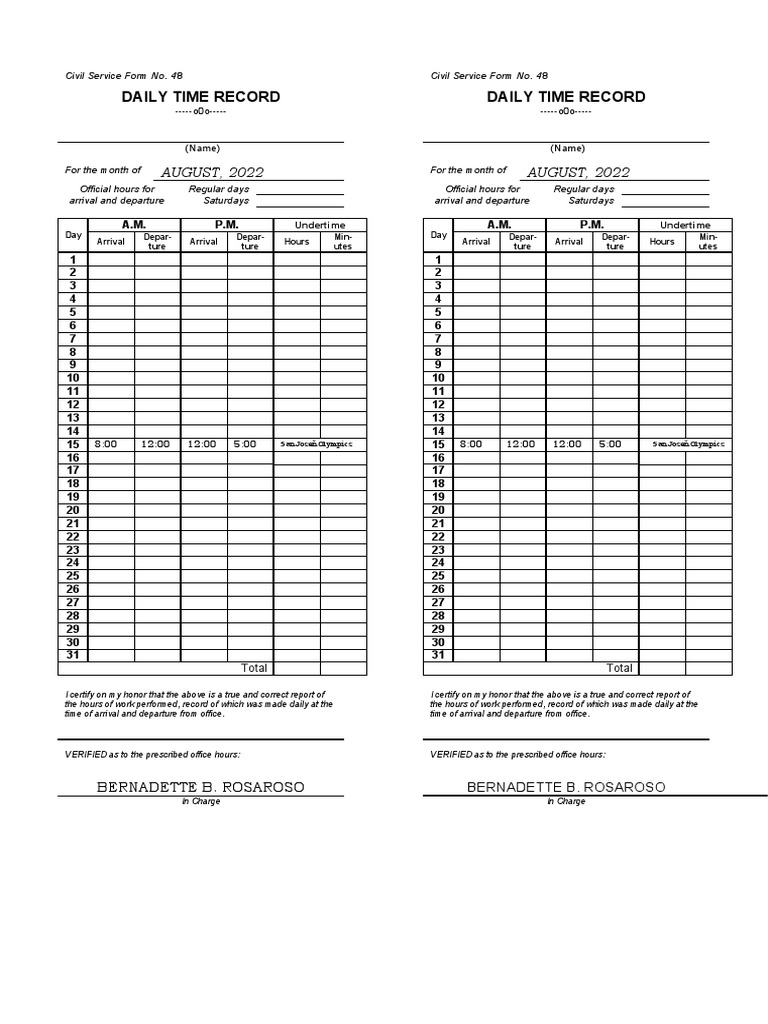 Appendix 24 Daily Time Record DTR | PDF