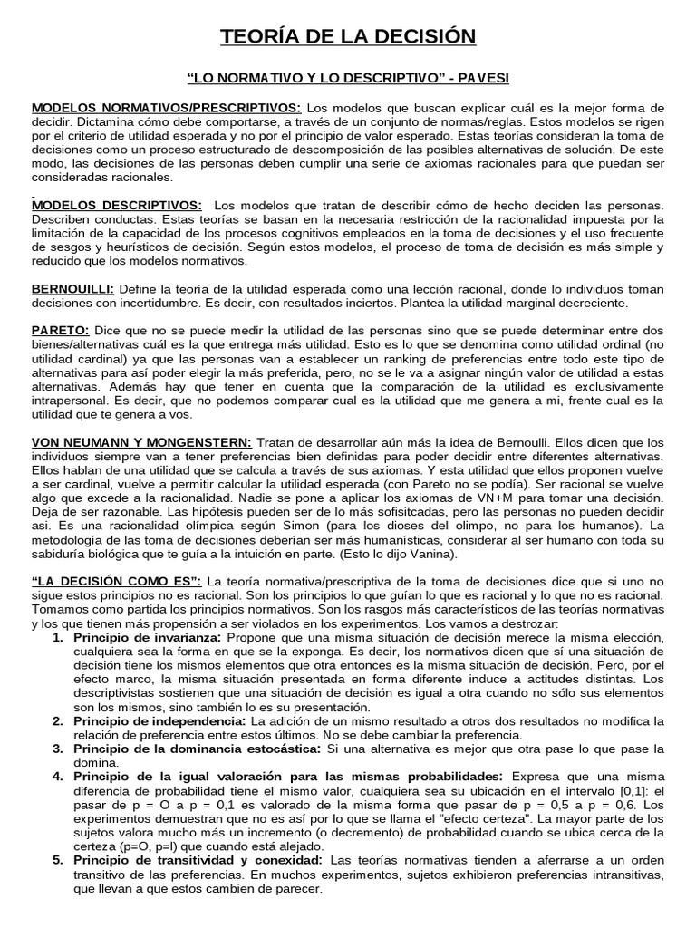 Teoría de La Decisión 2 | PDF | Racionalidad | Toma de decisiones